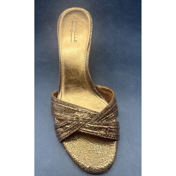 MICHELLE D Womens Gold Copper Metallic Slide Slip On Heeled Sandals Sz 8.5 - Picture 10 of 16